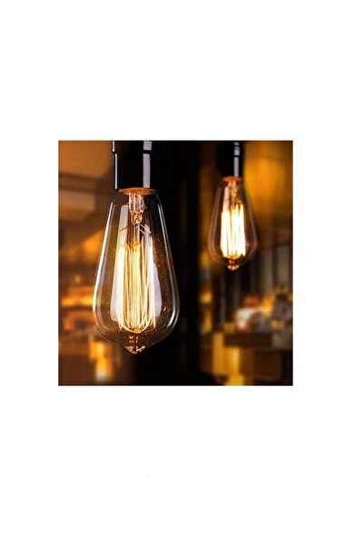 Edison Flamanlı Armut St64 Modeli Dekoratif Rustik Ampul 40 Watt E27 Duy - 3 Lü Paket