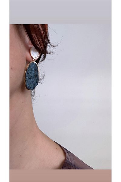 Pelin Aksesuar Petrol Blue Glitter Earrings