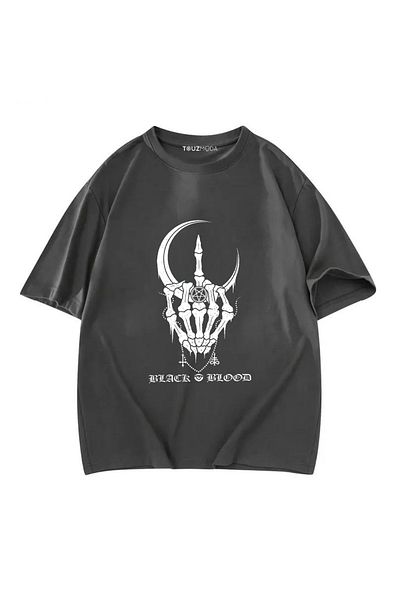 Touz Moda Μπλουζάκι με στάμπα μαύρου αίματος σειράς Rock Unisex Oversize