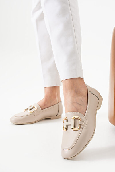 Neva'nın Butiği حذاء باليرينا نسائي كاجوال بنعل مسطح من الجلد مع إكسسوارات بإ...