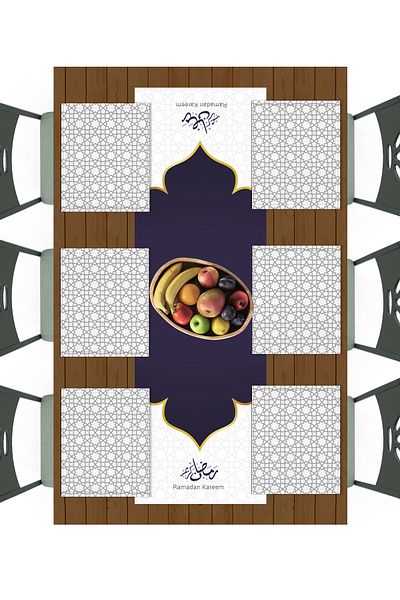 Filamente Ramadan Runner + 6 piese de serviciu american / set de masă / țesătură micropetek rezistentă la pete și lavabilă