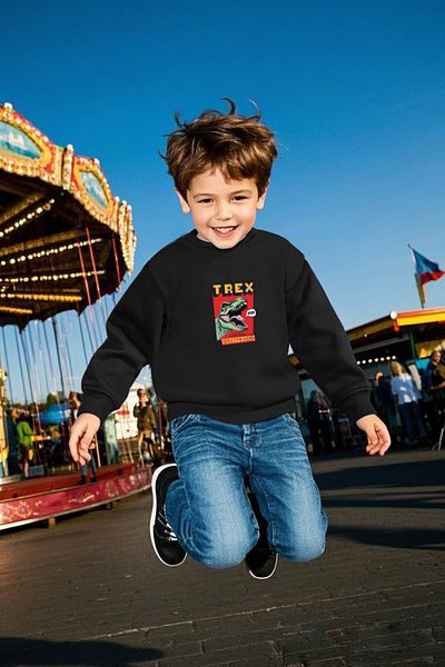 Vtklmn Vatkalimon Kids Черен суитшърт с щампа на динозавър T-Rex за момичета и момчета