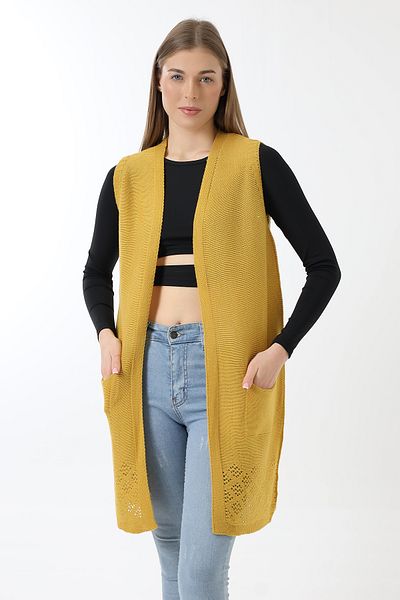Devinka Women's Yellow Seasonal Knitwear Vest