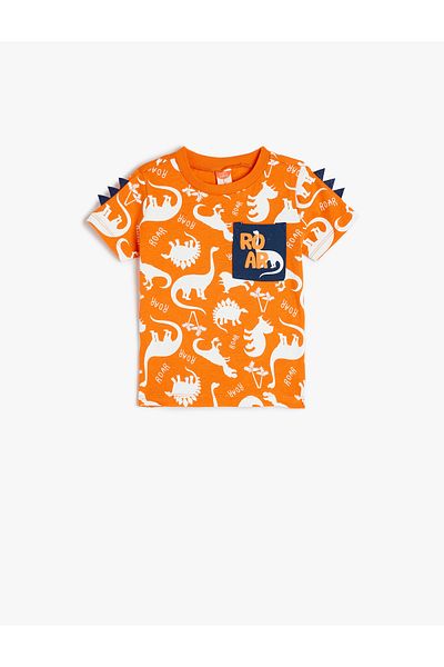 Koton Dinosaur Printed Crew Neck Orange Baby Boy T-Shirt 5Smb10081Tk