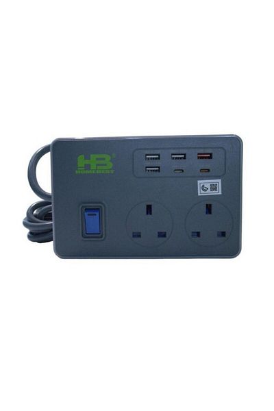 Home Best 2-Way Socket Power Extension Cord with 6-USB Ports 3m
