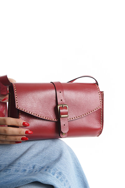AuthenticSandals El Yapımı Hakiki Deri Kırmızı Kadın Çanta - 11021/20x14x7 Cm