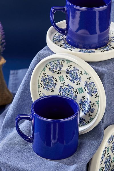 Erbaşlar Blue Violet 12 Piece Luxury Ceramic Coffee Cup Set Turkish Coffee Cup