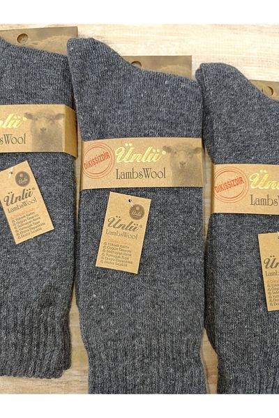 ÜNLÜ ÇORAP Men's Lambswool Wool - 3 Pairs Colors, Gray