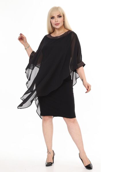 modayız Βραδινό φόρεμα μαύρο σε μεγάλο μέγεθος 29A-2472