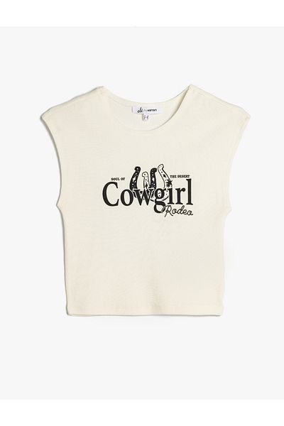 Koton Slogan Print Sleeveless Crew Neck T-Shirt