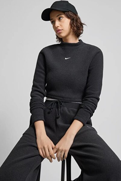 Nike Sportswear Phoenix Plush Kadın Crop Slim Fit Kesim Siyah Sweatshrit