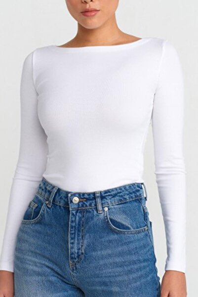 Madmext Ecru Boat Neck Dámske Top Body s dlhým rukávom MG2267