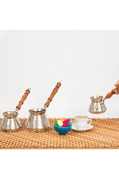TADACAKSIN Studded Hexagonal Silver Copper Coffee Pot Set