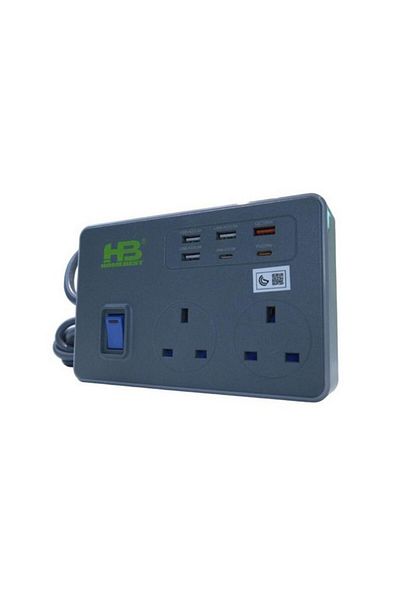 Home Best 2-Way Socket Power Extension Cord with 6-USB Ports 3m