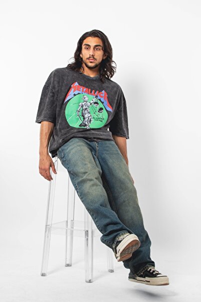 Sekizbiraltı Metallica Justice For All Printed - Premium Washable Oversize Μαύρο T-Shirt