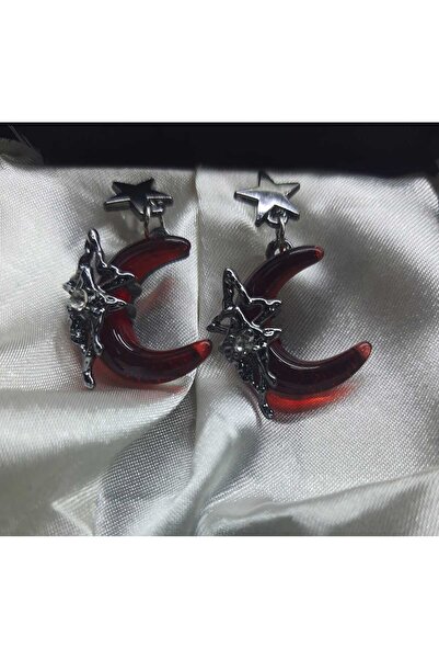 DÜKKAN DESİGN Red Moon Y2K Yıldız Detaylı Küpe