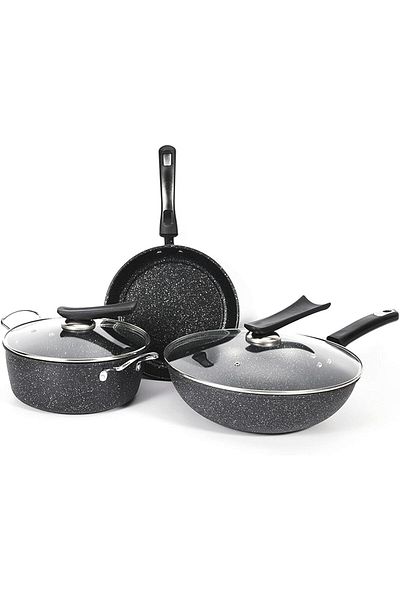 COOYA 3-Piece Non Stick Pan Set,Including Frying Pan,Wok and Soup Pot,Non-scalding Handle,for  Kitchen