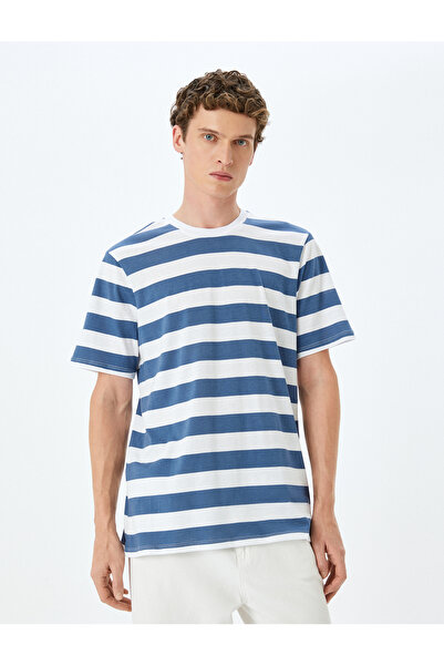 Koton Bisiklet Yaka Pamuklu Regular Fit Kısa Kollu Çizgili Tişört