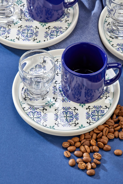 Erbaşlar Blue Violet 18-Piece Coffee Cup Set for 6 People with Presentation Plates, Coffee Side Cups, Set