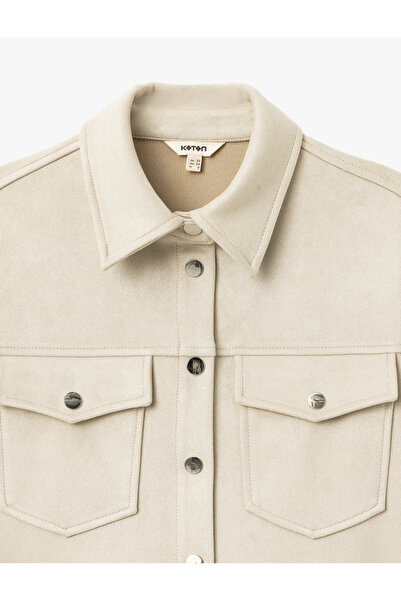 Koton Dámská bunda z umělého semiše s knoflíky, s detaily kapsy na přední straně a klopou