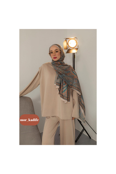 Mor Kadife İpeksi Pamuk Etnik Desen Retro Şal