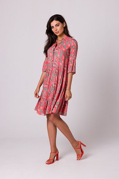 BEWEAR Flared dress with a ruffle and print