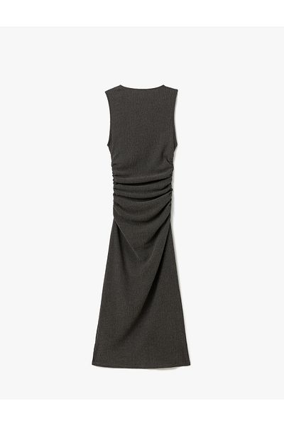 Koton Drape Detail Crew Neck Sleeveless Long Dress