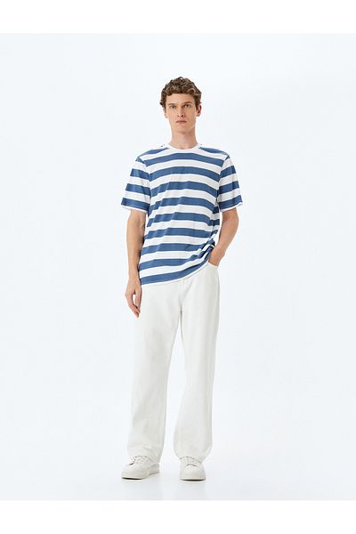 Koton Crew Neck Cotton Regular Fit Short Sleeve Striped T-Shirt