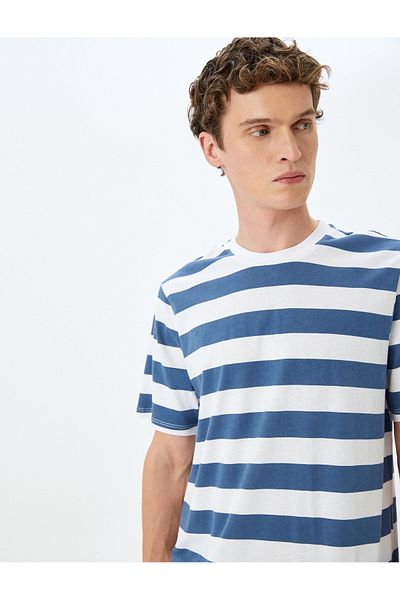 Koton Crew Neck Cotton Regular Fit Short Sleeve Striped T-Shirt