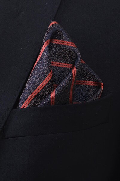 Esgue Handmade 7.5 cm Navy-Coffee & Copper Striped Patterntissue Tie