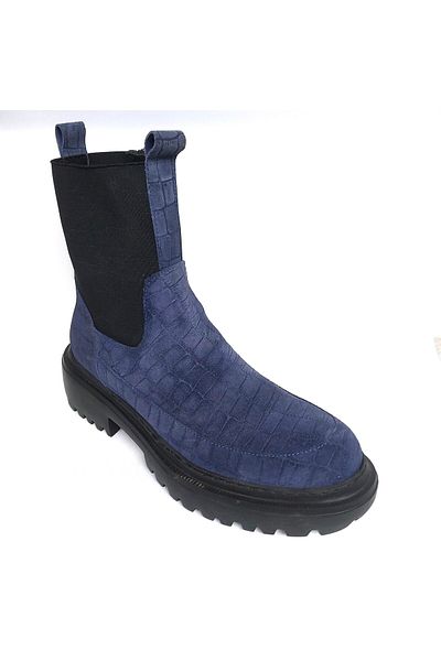 Mira Deri Genuine Leather Blue High Toe Unisex Boots