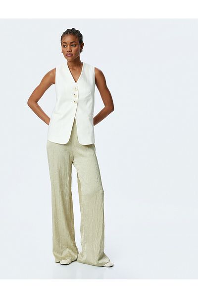 Koton Textured High Waist Wide Leg Satin Palazzo Pants