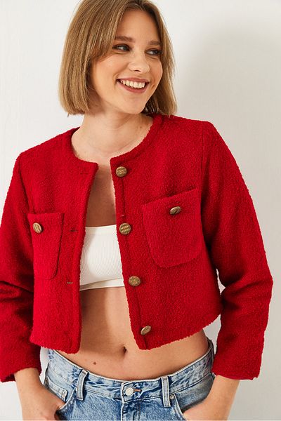 Bianco Lucci Kurze Damenjacke mit Knopfdetail MBMS023 60501023