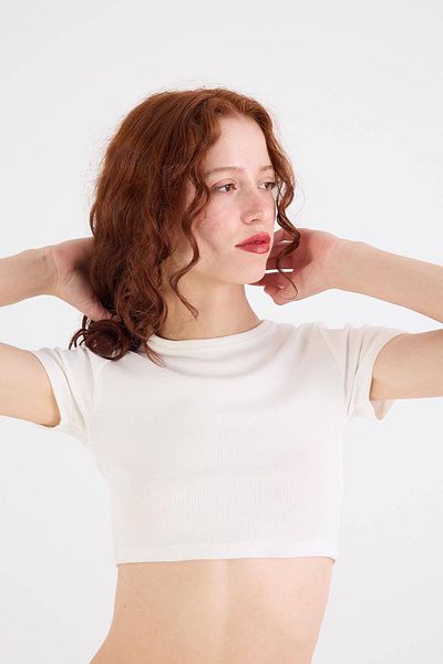 Addax T-shirt Crew Neck Corded Modal Crop P16125-x8