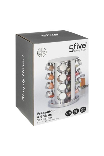 Five Simply Smart Stainless Steel Rotating Spice Rack with 16 Jars