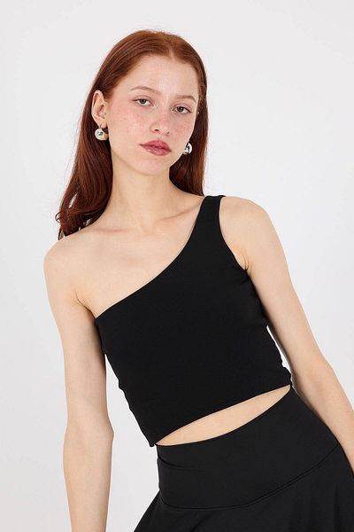 Addax Single Shoulder Crop Tank Top A13618-P13
