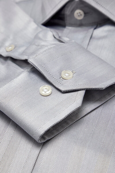 W Collection MAVİ UZUN KOLLU DOKULU GÖMLEK