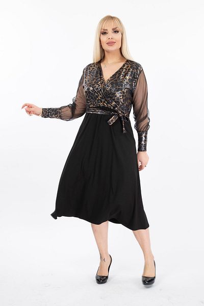 modayız Plus Size Double Breasted Collar Flexible Dress 29a-2065