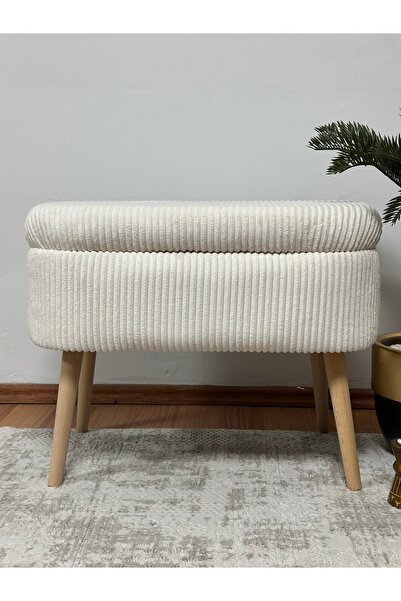 KOKİ DESİGN MİNİ OSLO İthal Premium Kumaş Fitilli Kadife Krem Sandıklı Bench Puf