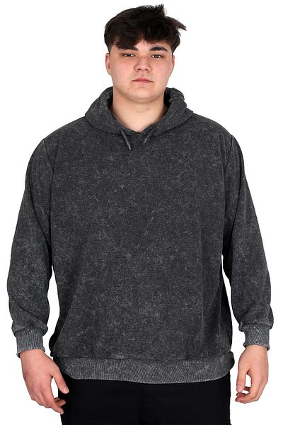 ModeXL Mode XL Plus Size Ανδρικό φούτερ με κουκούλα Acid Wash Interlock U24167 Γκρι