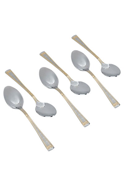 Alsaif Gallery Al Saif Gallery steel sweet spoon set, 6 pieces, triangle patt...