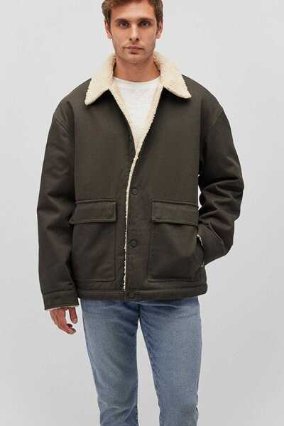 Mavi Haki Suni Kürk Detaylı Ceket Oversize / Geniş Kesim 0110080-86764