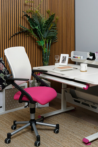 Creo Mobili Vega Plus Kız Çocuk Ders Çalışma Sandalyesi, Yükseklik Ayarlı Koltuk - Beyaz/Fuşya