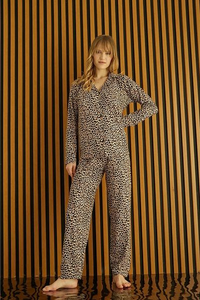 Sude HOMEWEAR Σετ γυναικείες πιτζάμες με γιακά πουκάμισο με λεοπάρ