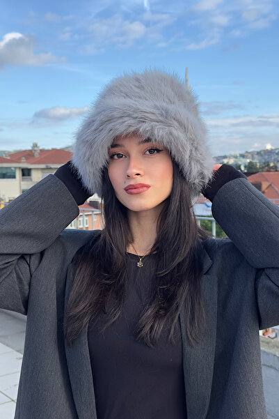 Mollycrush Faux Fur Bucket Heart Hat |   Women's Plush Winter Luxury Gray Cap