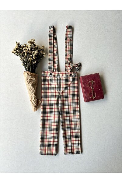 KÜÇÜĞÜM BUTİK Boy's Plaid Slippers and Bow Tie (Salopet-Papion)