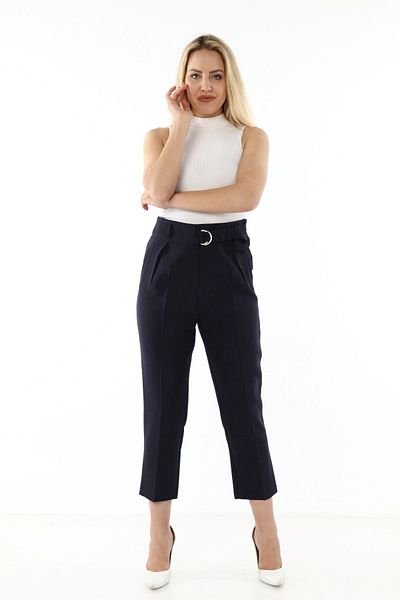 modayız Navy Blue Large Size Fabric Trousers L2-1716