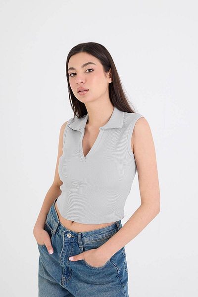 Addax Polo Neck Corded Tank Top A13405-s10