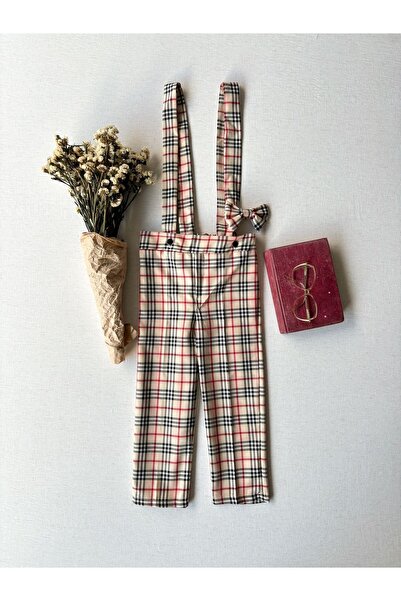 KÜÇÜĞÜM BUTİK Boy's Plaid Slippers and Bow Tie (Salopet-Papion)