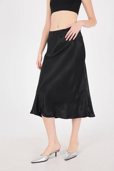Addax E16025-T3 Model Satin Midi Skirt